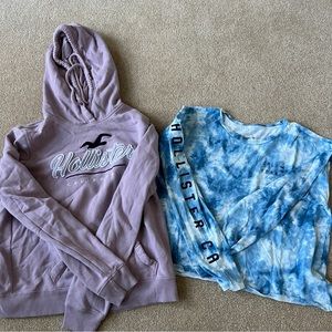 Lot of 2 hollister girls tops size medium - 1 lavendar hoodie, 1 long sleeve